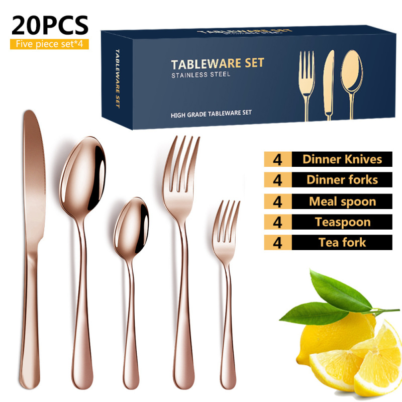 Stainless steel tableware, Western style steak knife, fork, spoon set  （20 pieces）