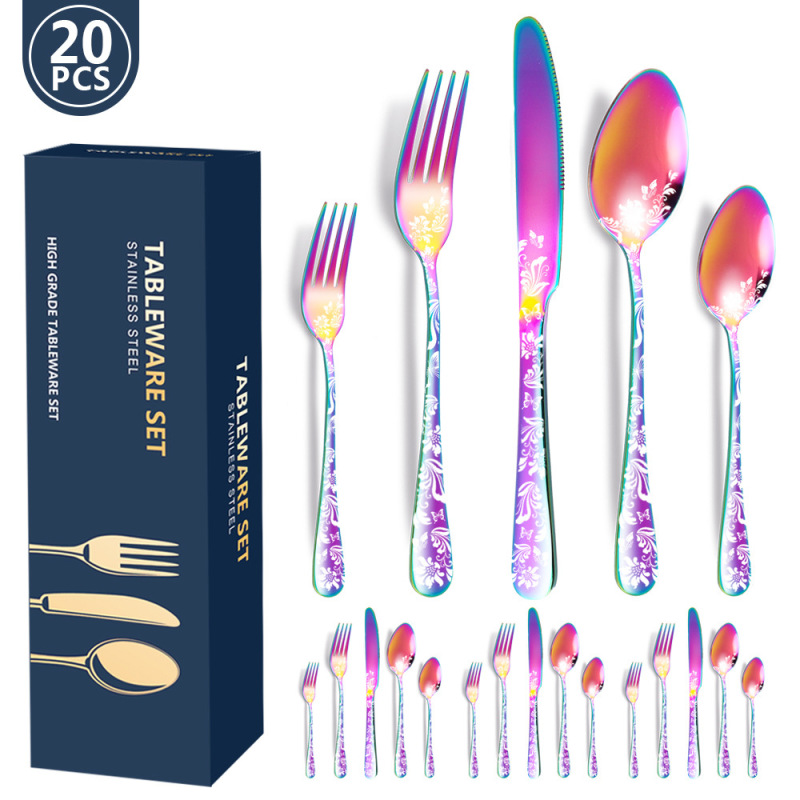 Stainless steel tableware, Western style steak knife, fork, spoon set  （20 pieces）