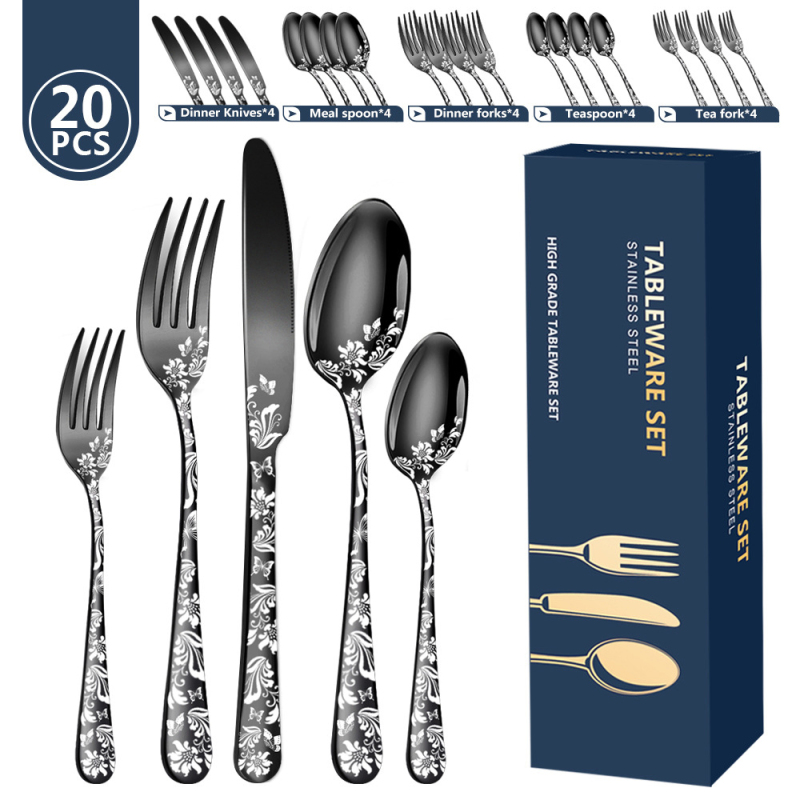 Stainless steel tableware, Western style steak knife, fork, spoon set  （20 pieces）