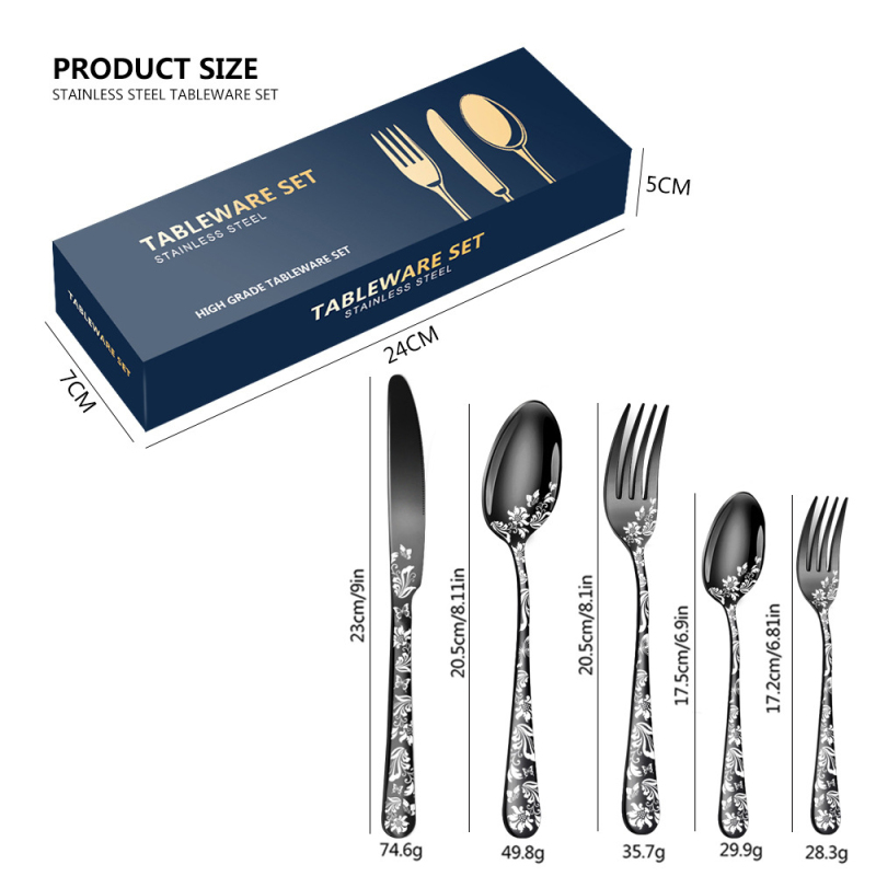 Stainless steel tableware, Western style steak knife, fork, spoon set  （20 pieces）