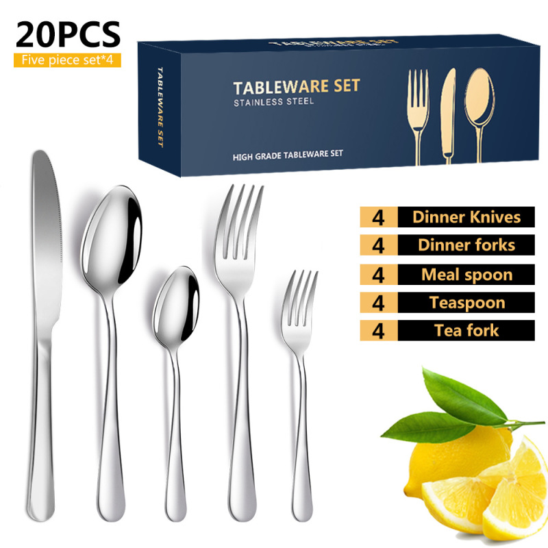 Stainless steel tableware, Western style steak knife, fork, spoon set  （20 pieces）