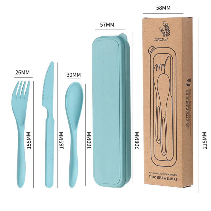 Children's Portable Tableware Set Three Piece Wheat Straw Knife, Fork, Spoon Set