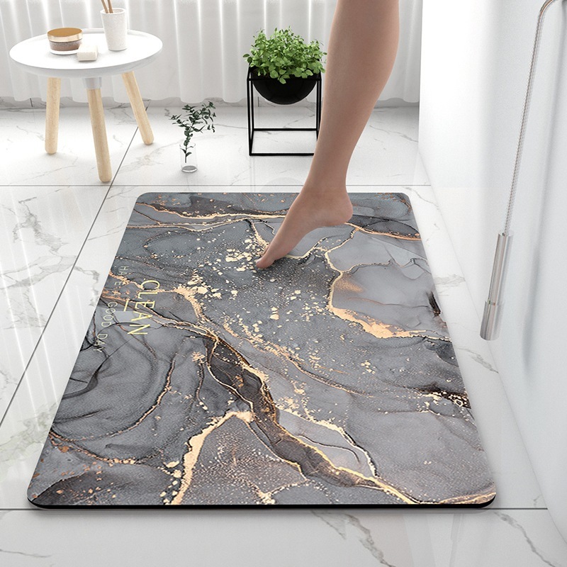 Bathroom Bath Mat Rug, Diatomaceous Earth Water Absorbent Rubber Backed Non-Slip Bathroom Floor Mat Carpet Square Cool Thin Washable Quick Dry For Shower Tub Bathtub Indoor Door