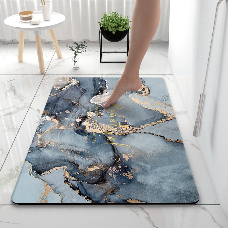 Bathroom Bath Mat Rug, Diatomaceous Earth Water Absorbent Rubber Backed Non-Slip Bathroom Floor Mat Carpet Square Cool Thin Washable Quick Dry For Shower Tub Bathtub Indoor Door