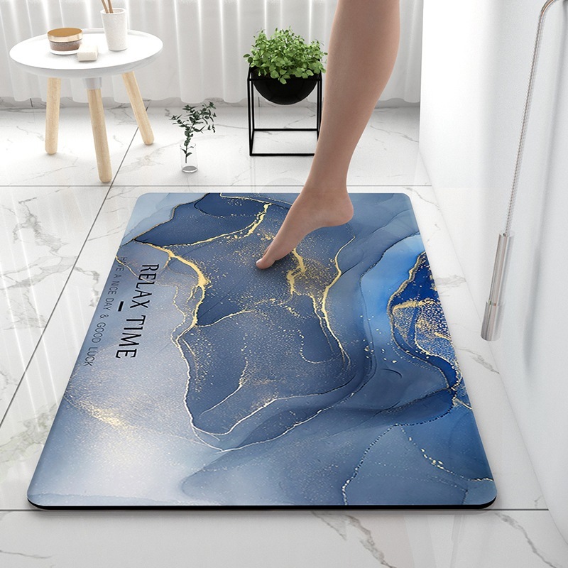 Bathroom Bath Mat Rug, Diatomaceous Earth Water Absorbent Rubber Backed Non-Slip Bathroom Floor Mat Carpet Square Cool Thin Washable Quick Dry For Shower Tub Bathtub Indoor Door