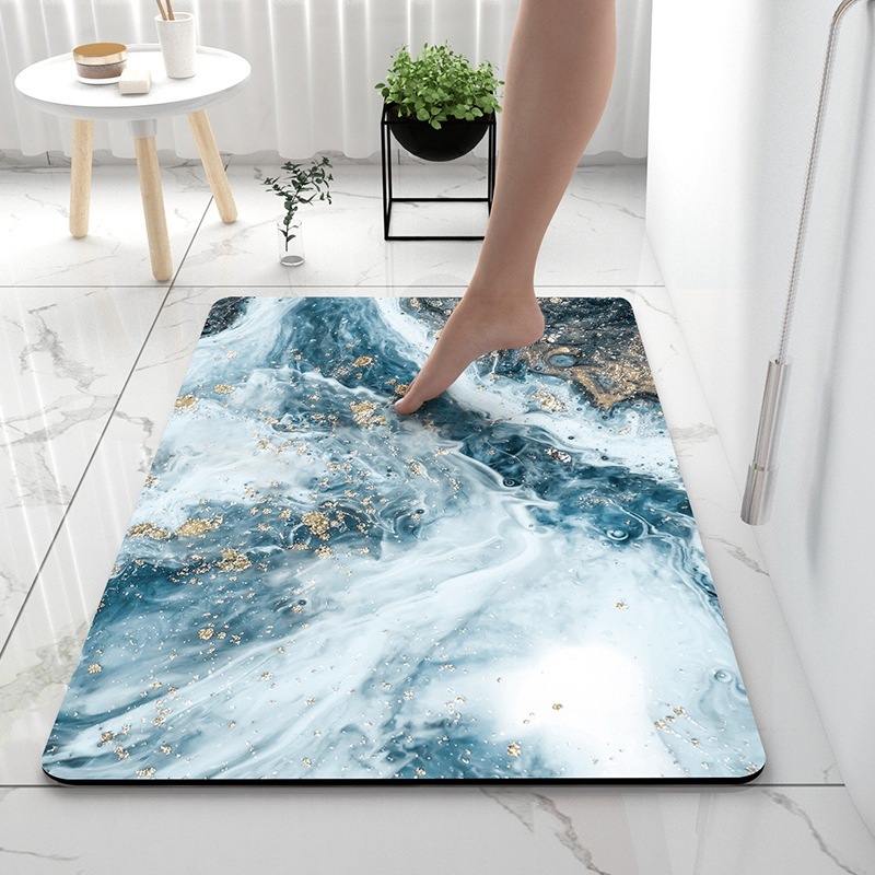 Bathroom Bath Mat Rug, Diatomaceous Earth Water Absorbent Rubber Backed Non-Slip Bathroom Floor Mat Carpet Square Cool Thin Washable Quick Dry For Shower Tub Bathtub Indoor Door