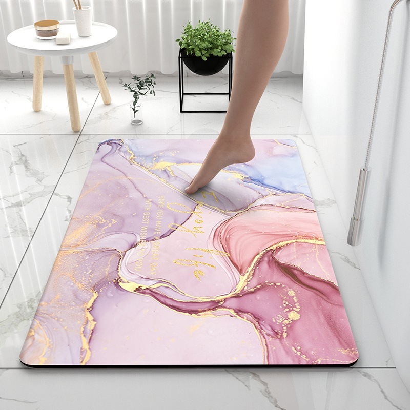 Bathroom Bath Mat Rug, Diatomaceous Earth Water Absorbent Rubber Backed Non-Slip Bathroom Floor Mat Carpet Square Cool Thin Washable Quick Dry For Shower Tub Bathtub Indoor Door