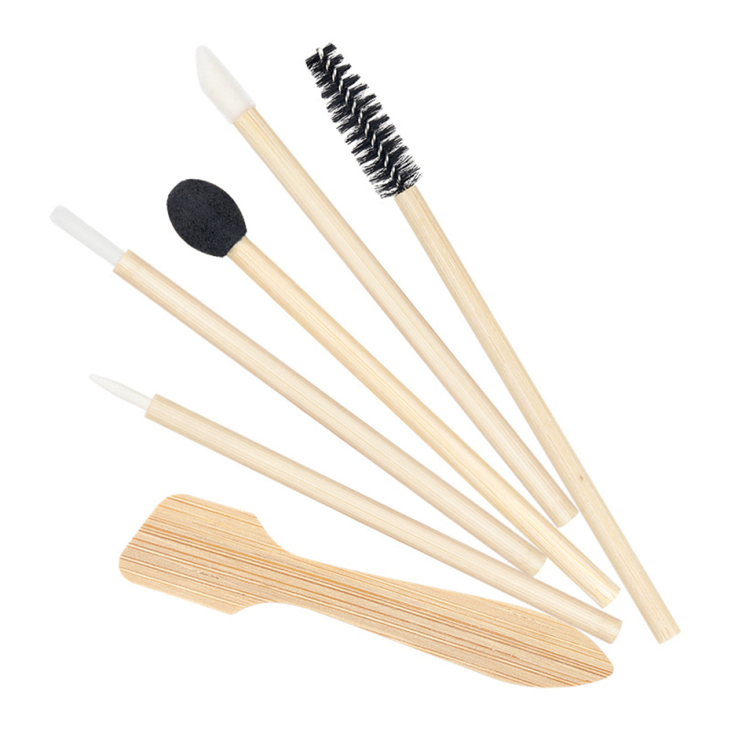 Six Piece Bamboo Pole Makeup Brush (Eyelash Brush Lip Brush Eyebrow Brush Eye Shadow Stick Eye Shadow Brush Facial Mask Stick)