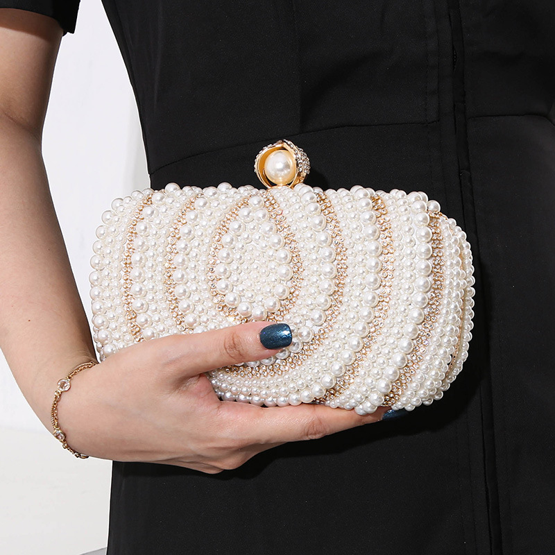 Nevenka Pearl Clutch Purses for Women, Crystal Carrying Bag, Vintage Evening Clutch Bag for Wedding, Cocktail, Bride