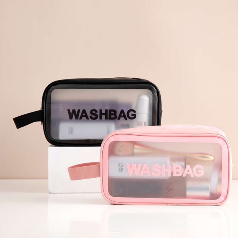 PU Waterproof Makeup Bag Portable Large Capacity Transparent Wash Bag Travel Scrub Cosmetics Storage Bag Swimming Bag