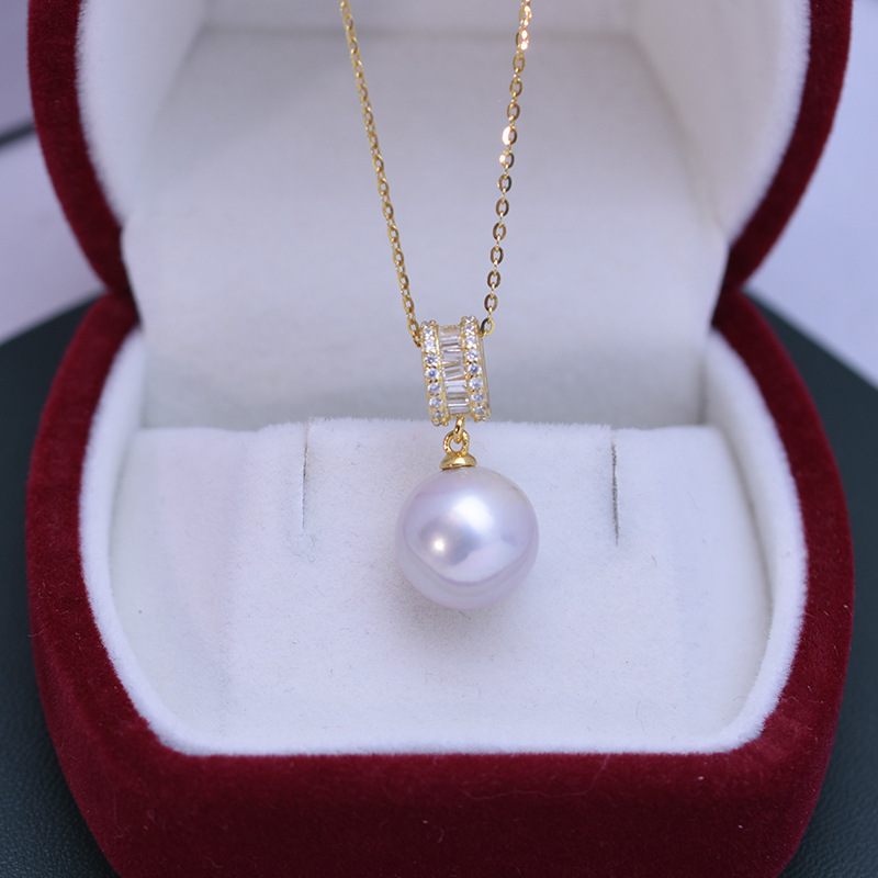 Nevenka Freshwater Pearl 11-12mm White Purple Strong Light Pearl Silver Flawless Pendant Necklace