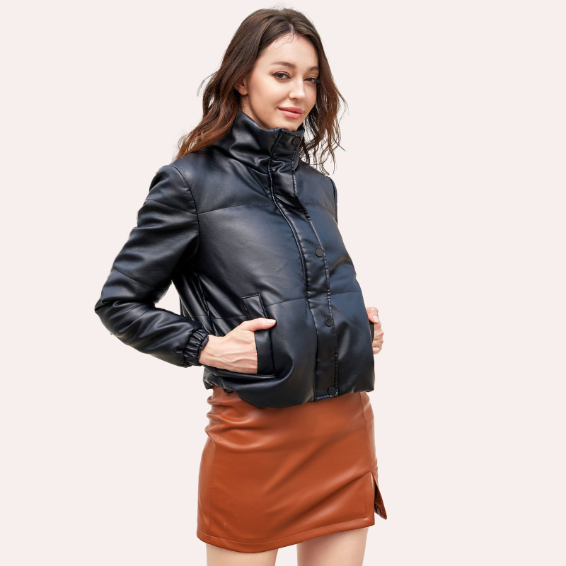 Leather Blazer Women - Casual Coat Long Sleeves Suit Style Leather Jacket Women