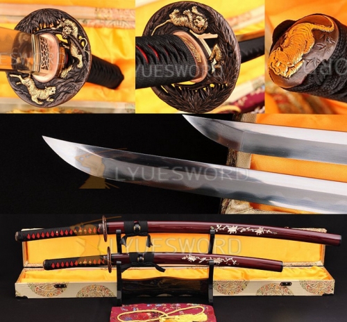 Master Smith Forged  Hazuya Polish Japanese Samurai Katana   Wakizashi Sword Set Folded Steel Clay Tempered Razor Sharp