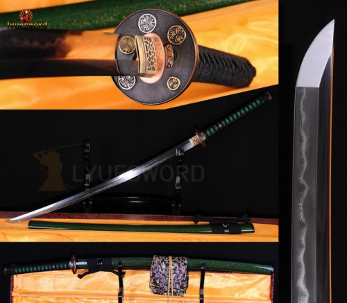 Japanese Samurai Sword Katana Full Tang Blade Real Damascus Folded Steel Clay Tempered Hamon Very Sharp