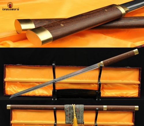 Japanese Ninjato Sword Damascus Folded Steel Very Sharp Blade HuaLee Wood Shirasaya Straight Blade
