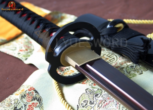 Hand Forged Japanese Wakizashi Samurai Sword Sharp Full Tang Red Folded Steel Blade