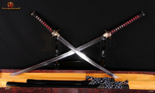 Full Functional Japanese Samurai Sword Clay Tempered Choji Hamon Razor Sharp Dragon Tsuba Sword Set (Katana + Wakizashi)