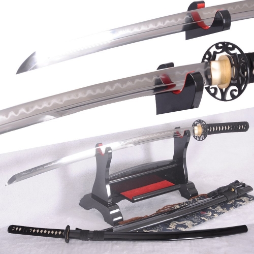 Damascus Folded Steel Clay Tempered Japanese Functional Sword Razor Sharp Full Tang Blade Katana