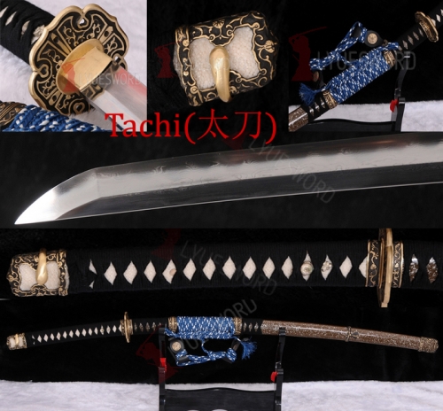 High Quality Japanese Tachi Sword Abrasive Damascus Folded Steel Clay Tempered Full Tang Razor Sharp Blade