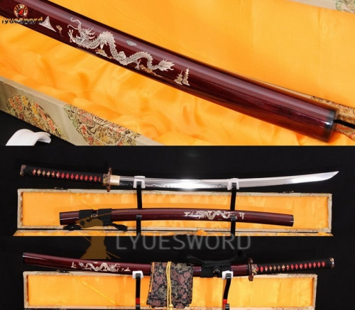 Handmade Japanese Katana Sword Clay Tempered Real Hamon Unokuri-Zukuri Blade Battle Sharp Dragon Saya