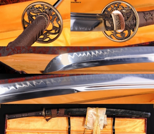 Top Quality Japanese Samurai Sword KATANA Clay Tempered Razor Sharp Blade Dragon Tsuba Full Ray Skin Warp Saya