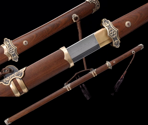 Folded Steel Clay Tempered Chinese Sword & Dao Rosewood Scabbard Very Sharp Blade Brass Fittings