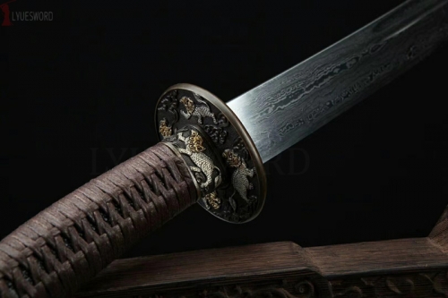 RED BIG GROOVE DAMASCUS FOLD STEEL SWORD SHORT KNIFE LION KING DAO VERY  SHARP