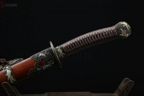 RED BIG GROOVE DAMASCUS FOLD STEEL SWORD SHORT KNIFE LION KING DAO VERY  SHARP