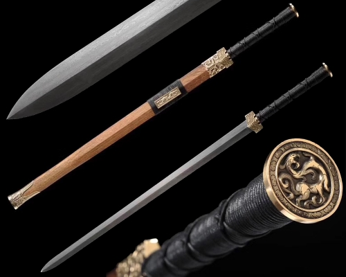 Hand Forged Chinese Sword |  Han Dynasty Jian | Very Sharp Blade |  Folded Damascus Steel Blade | Hualee Wood Scabbard | Martial Arts Jian