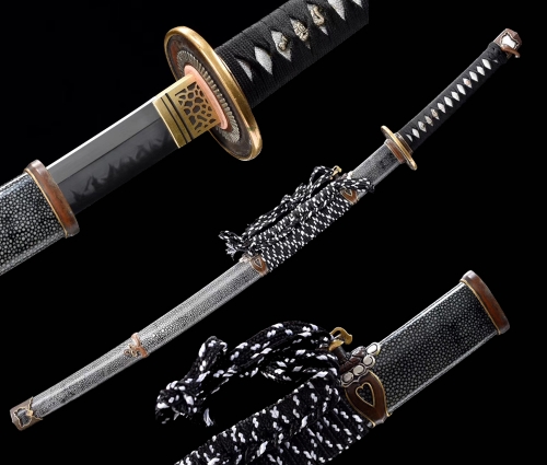 Hand Polished Japanese Tachi 1095 High Carbon Steel Clay Tempered Abrasive Sharp Blade Copper Fittings Full Tang Sword
