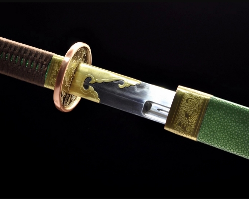 Chinese Sword Ming Dynasty Broadsword Folded Steel Clay Tempered Full Rayskin Wrap Tai Chi Dao