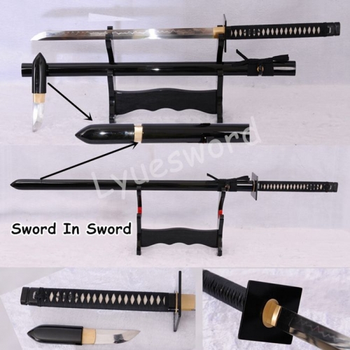 Hand Forged 1095 Carbon Steel Japanese NINJA-TO Clay Tempered SWORD IN SWORD Sharp Edge