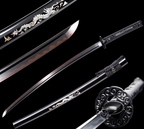Hand Forged Damascus Folded Steel Clay Tempered Japanese Samurai Sword Katana Dragon Saya