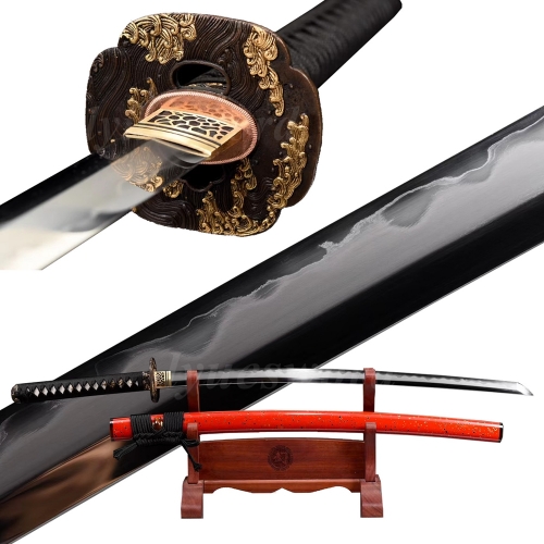 Katana | Clay Tempered SANMAI Folded Steel Blade | Full Tang Functional Sword | High Quality Brass Fittings