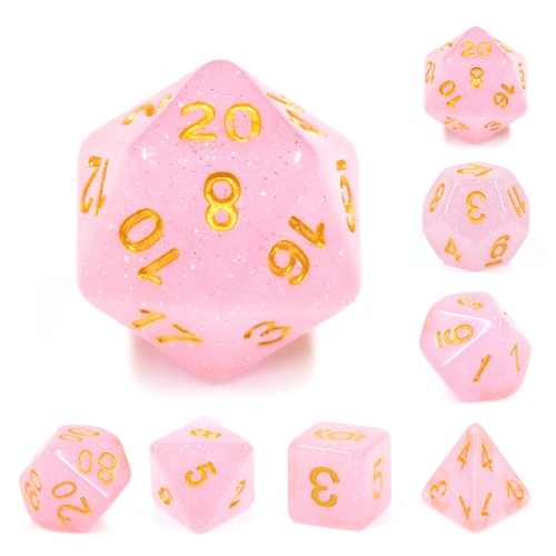 Pink Translucent Glitter Dice Set