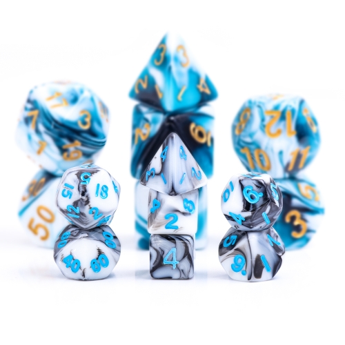 Mini Dice-Black/White Blend(Blue font)