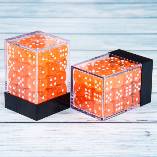 12mm D6 Transparent Orange pips dice