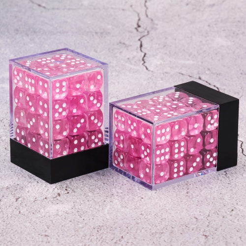 12mm D6  Transparent Pink pips dice