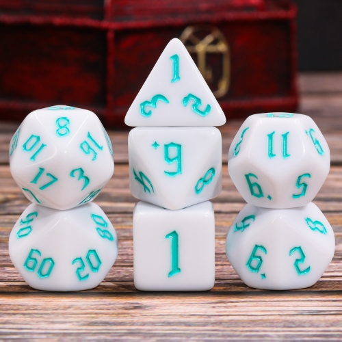 White Opaque dice(Teal font)