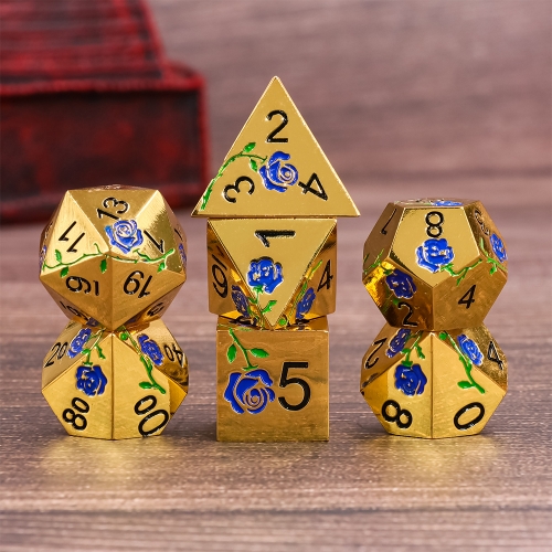 Blue rose Electroplated Gold metal dice