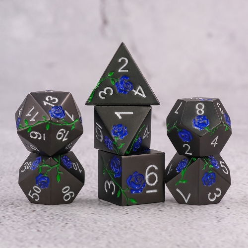 Blue Rose  Electroplated Matte black metal dice