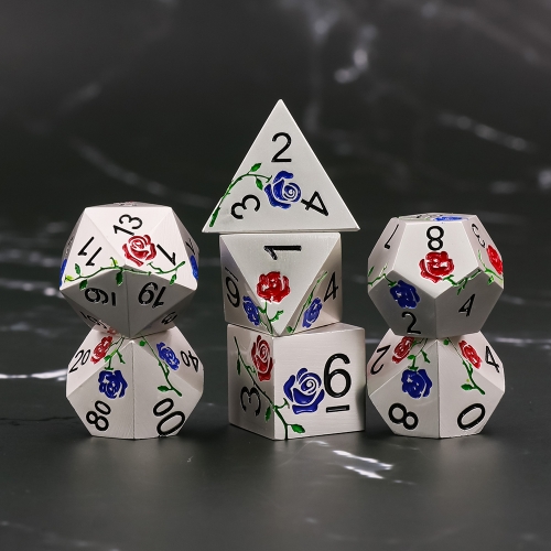 （Red+Bule）Rose  Electroplated Silver metal dice