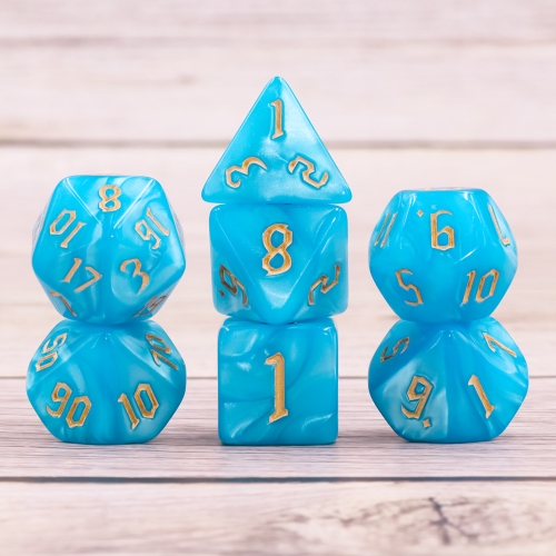 Light Blue Pearl Dice Set(Yellow Font)