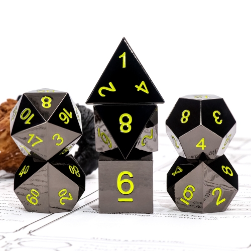 Black Metal Dice - Yellow font