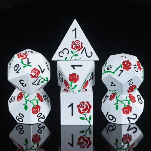 Red Rose Electroplated White metal dice