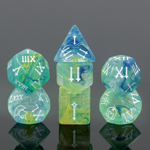 Green Blue Silky Roman Helmet Dice
