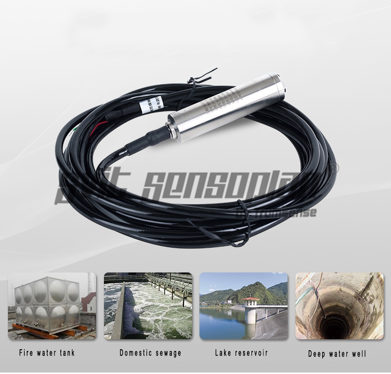 5 Meter Range Submersible Water Level Transducer Liquid Level Transducer Sensor RS485 Output 5V 10V or 24V DC Power 11M Cable