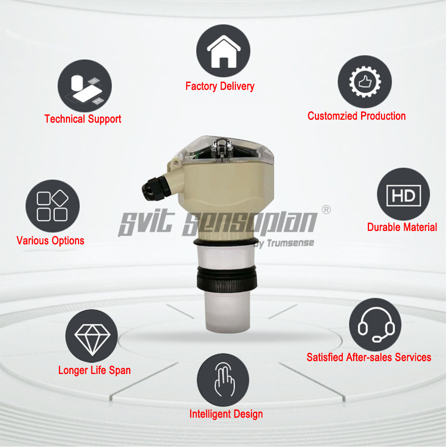 Trumsense 1 to 10 Meters Ultrasonic Sensor Used for Liquid Depth Solid Materail Height Chemical Tank Monitoring Sewage Treatment Plant DC24V 4-20mA RS485