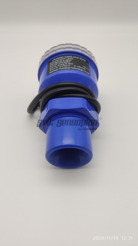 Medidor de nível ultrassônico compacto Trumsense para líquidos, monitor de altura de materiais e sensores de nível de água. Medição ultrassônica de altura de pilhas de pó sólido. Faixa de medição: 0 a 8 m. Precisão: 0,3 mm. Saídas: 4 a 20 mA RS485 ou 1 a 