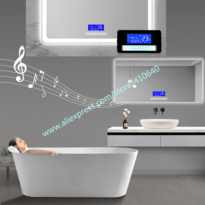 Trumsense K3015CBL Mirror Clock Temperature Date Display with Anti-Fog Touch Six Button Mirror Bluetooth Player Suitable for All LED Mirror of Hotel Home Public Activity Area